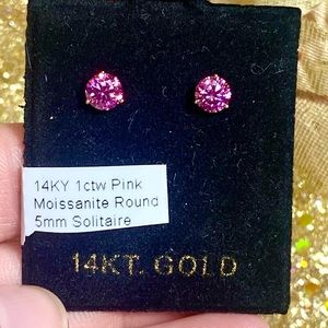 SOLID 14K Yellow GOLD 1 Carat PINK DIAMOND Stud Earrings